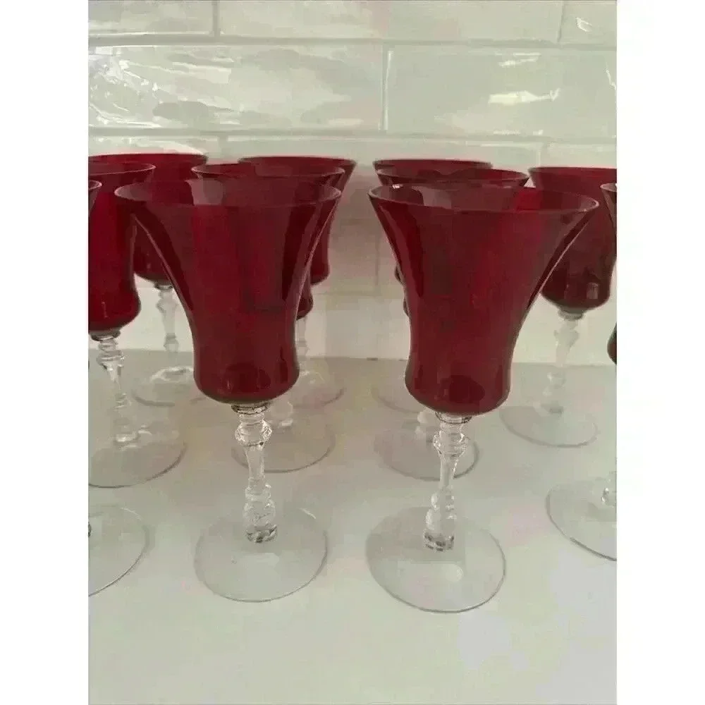 Cambridge Glass Hadron Ruby‎ Red Water Glasses Vintage Set Of 11